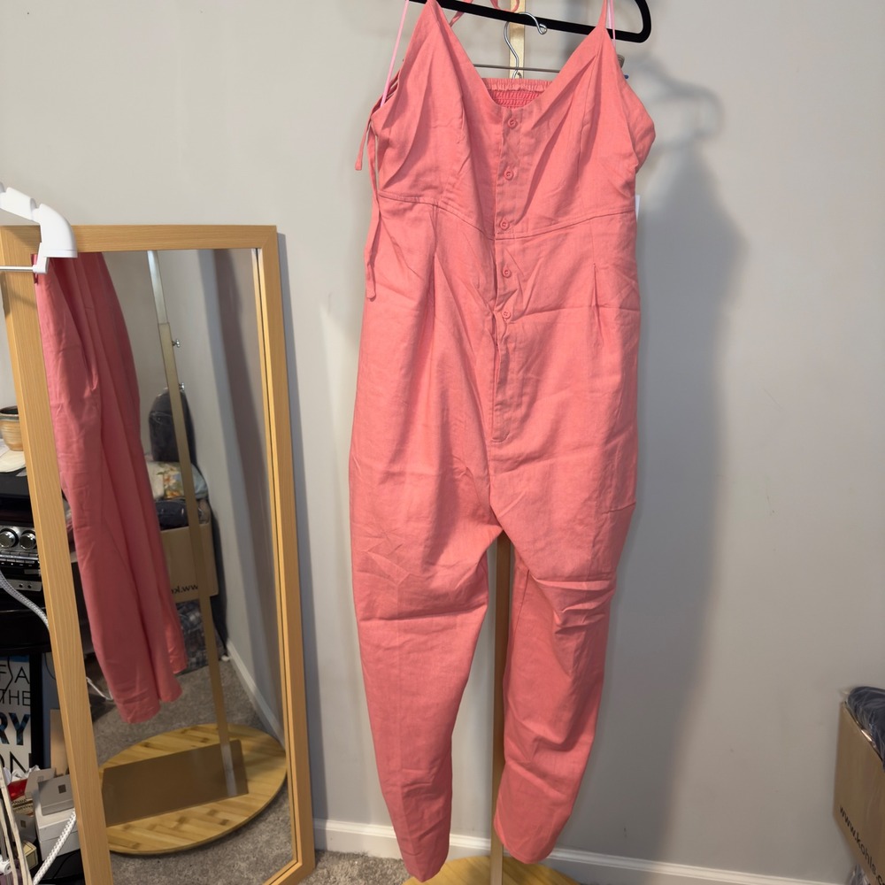 Rosevelvet Coral Pink Linen Blend Sleeveless Jumpsuit Size 2X RV81703-P